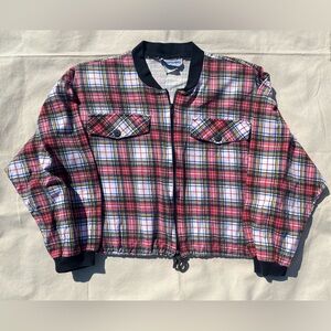 Vintage 90s Y2K Mainframe Cropped Plaid Bomber Jacket - Black, Red, Multicolor L